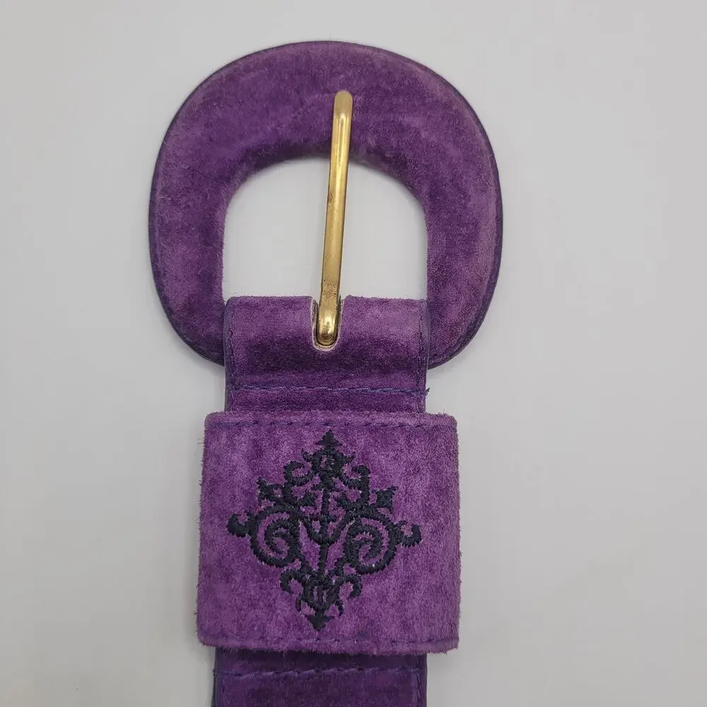 Vintage Sostanza Belt Medium Purple Suede Leather Wide Embroidered‎ Boho 80s
